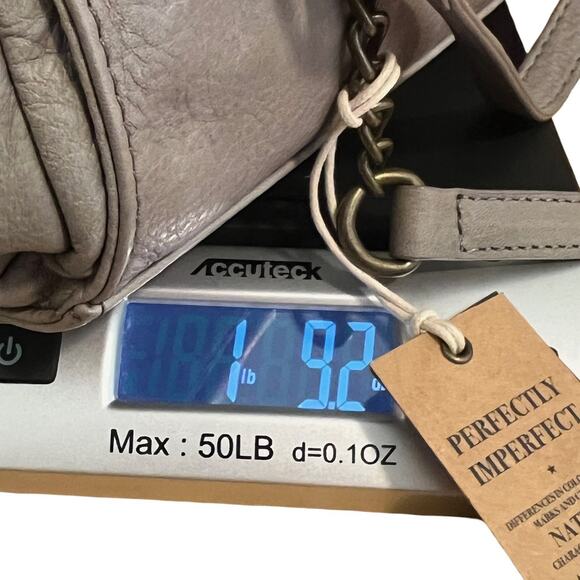 American Leather Co Womens Saco Chain Satchel Grey Smooth Leather Shoulder Bag - Picture 16 of 16